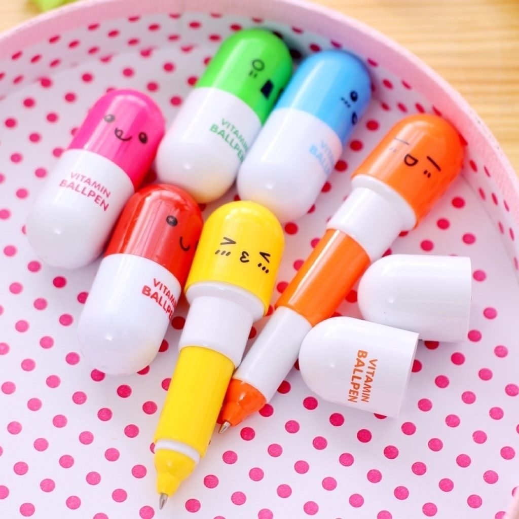 1 Pcs Mini Retractable All Face Pill Ball Point Pen Capsule Ballpen For ...