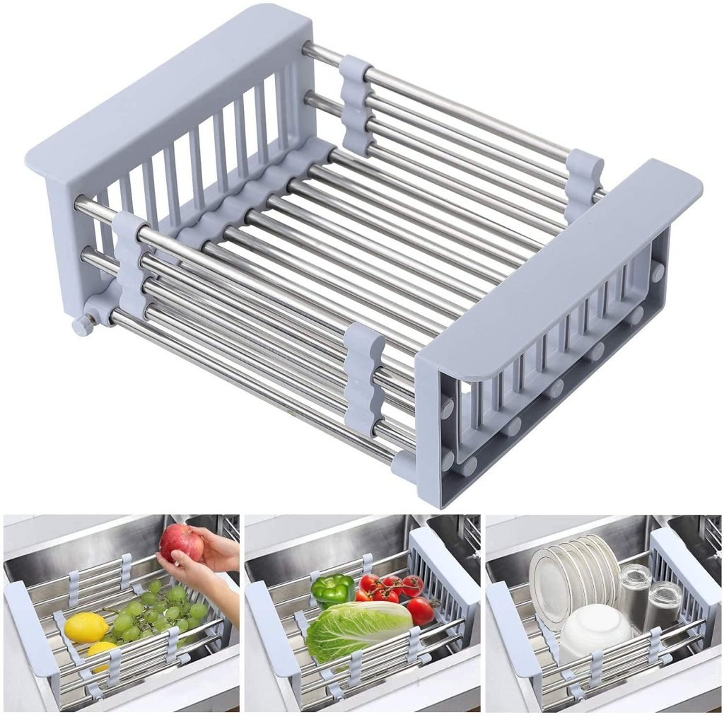 Adjustable Stainless Steel Expandable Kitchen Sink Dish Drainer Rack ...