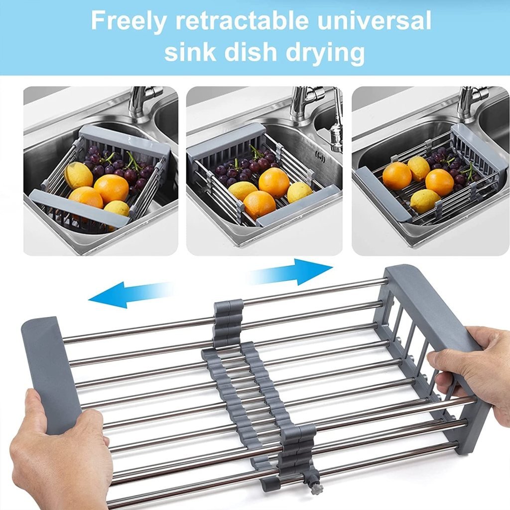Adjustable Stainless Steel Expandable Kitchen Sink Dish Drainer Rack ...