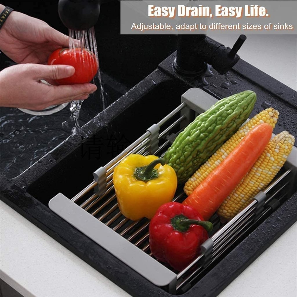 Adjustable Stainless Steel Expandable Kitchen Sink Dish Drainer Rack ...