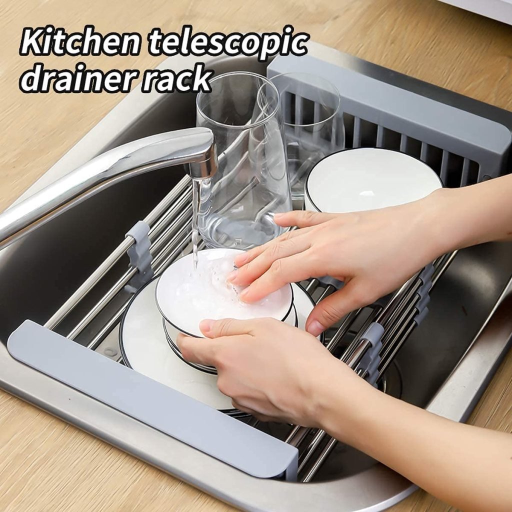 Adjustable Stainless Steel Expandable Kitchen Sink Dish Drainer Rack ...