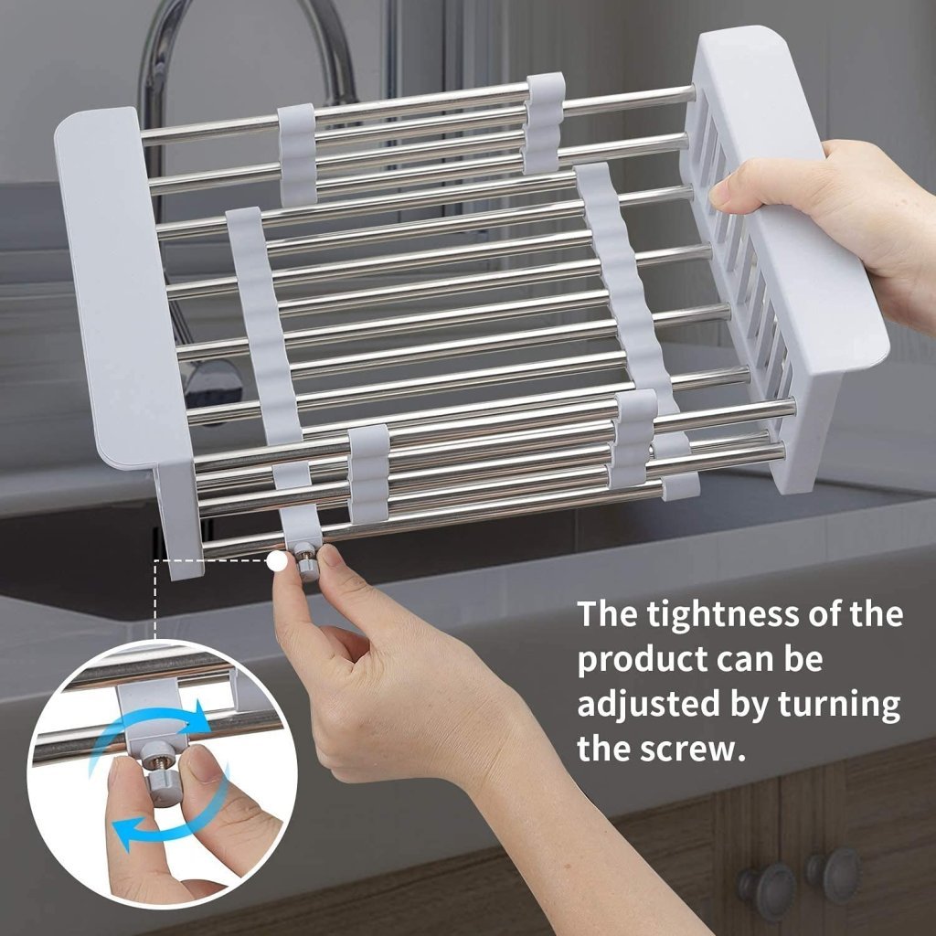 Adjustable Stainless Steel Expandable Kitchen Sink Dish Drainer Rack ...
