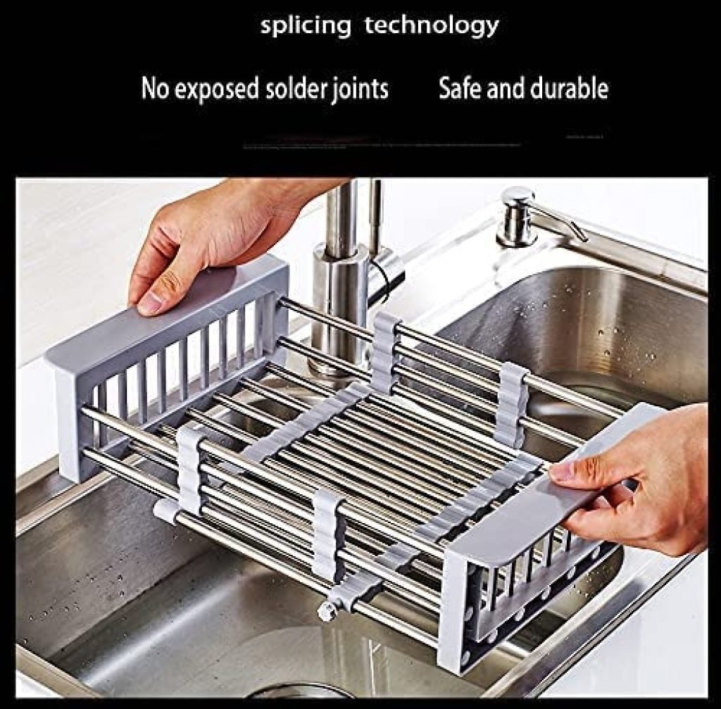Adjustable Stainless Steel Expandable Kitchen Sink Dish Drainer Rack ...