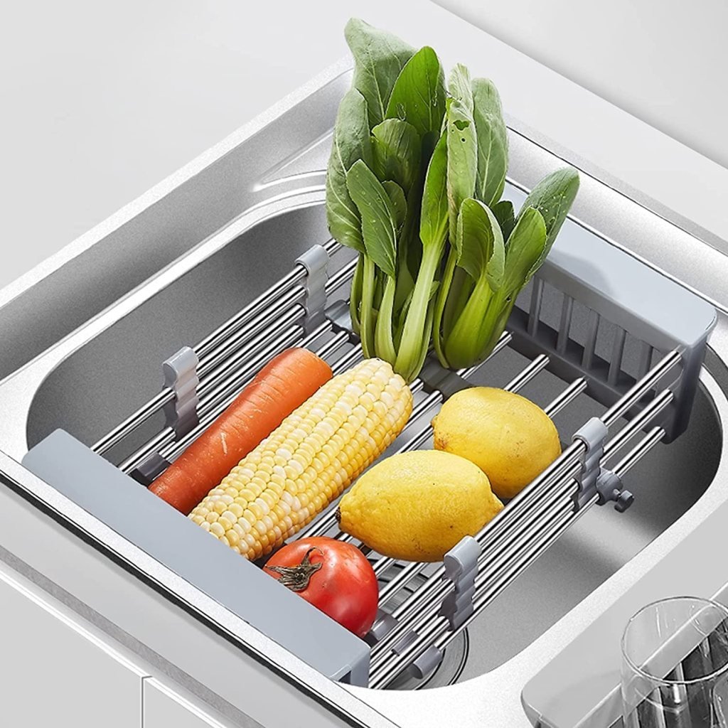 Adjustable Stainless Steel Expandable Kitchen Sink Dish Drainer Rack ...