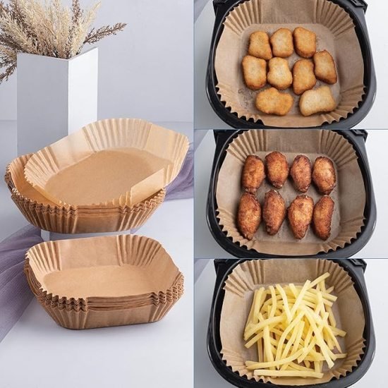 100 PCS Square Air Fryer Paper Sheets Disposable Home & Kitchen