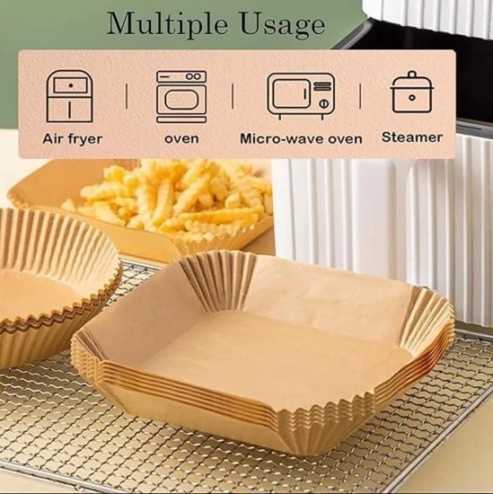 100 PCS Square Air Fryer Paper Sheets Disposable Home & Kitchen