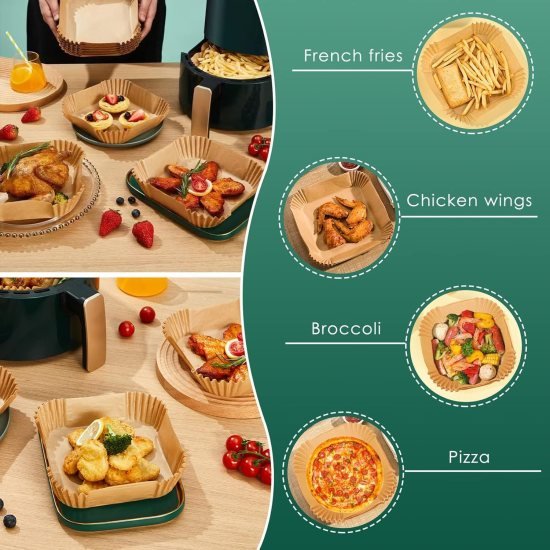 100 PCS Square Air Fryer Paper Sheets Disposable Home & Kitchen