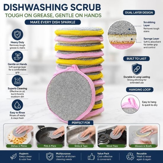 2 In 1 Sponge Dish Scrubber 1 pcs Home Improvement