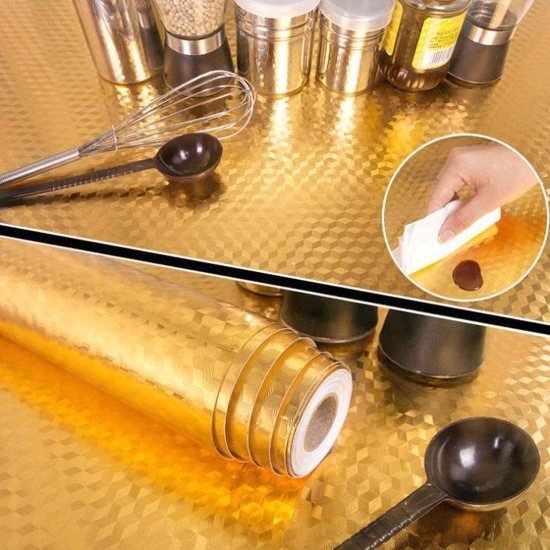 300x40 cm Golden Foil Checks Home & Kitchen