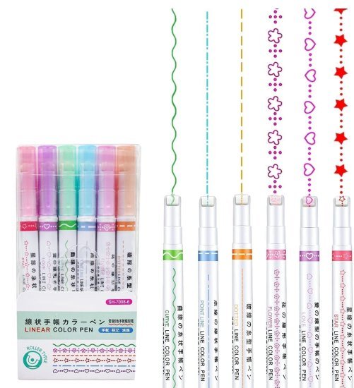 6Pcs Line Maker Color Pen Curve Highlighter Pen Office and Stationery