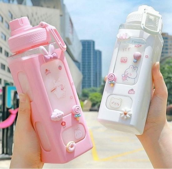 700ml Kawaii Water Bottle with Straw and Sticker Garden and Outdoor