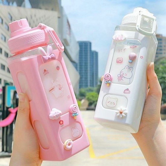 700ml Kawaii Water Bottle with Straw and Sticker Outdoor