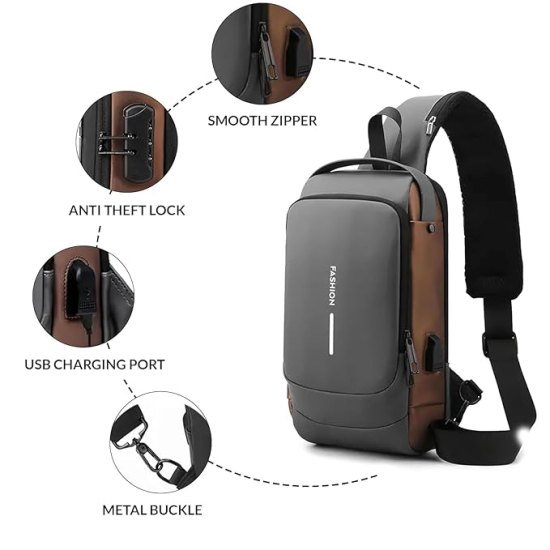 Brown Waterproof Sling Cross Backpack Bag Travelling Bags