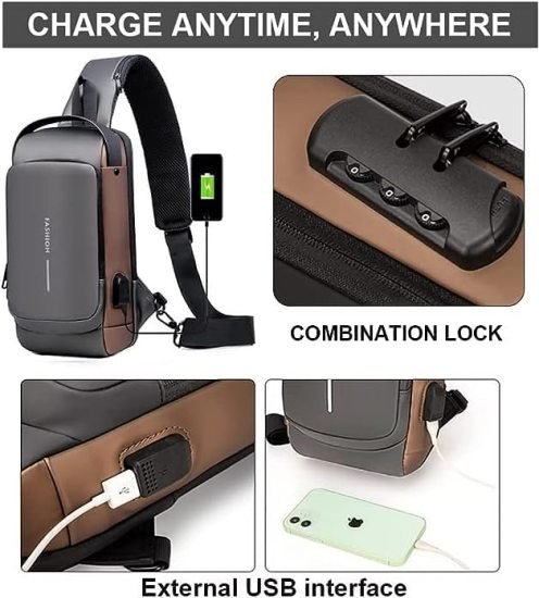 Brown Waterproof Sling Cross Backpack Bag Travelling Bags