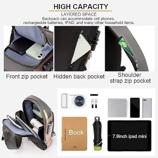 Brown Waterproof Sling Cross Backpack Bag Travelling Bags