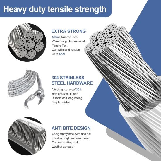 Heavy Duty Clothe Drying Wire Rope 10 Meter Outdoor