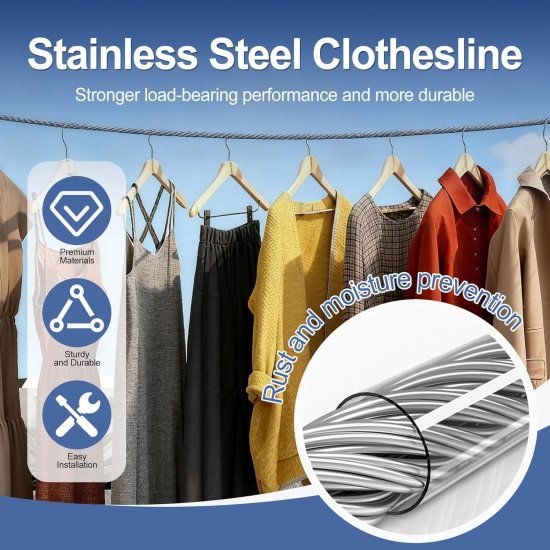 Heavy Duty Clothe Drying Wire Rope 10 Meter Outdoor