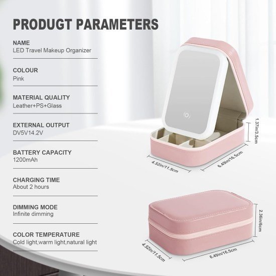 jewellery Makeup Storage box with led mirror Case Automotive