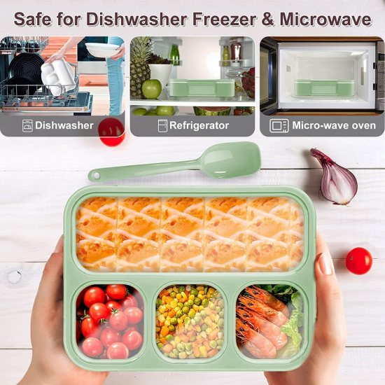 Lunch Box 4 Compartment With Spoon Home & Kitchen