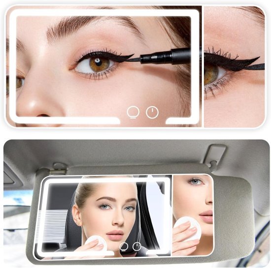 Rechargeable Vanity Mirror Car Makeup Mirror with LED Lights Automotive
