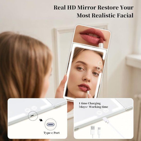 Rechargeable Vanity Mirror Car Makeup Mirror with LED Lights Automotive