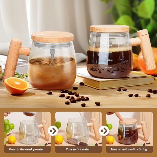 Self Stirring Mixing Cup Glass Mug 500ml Kitchenware