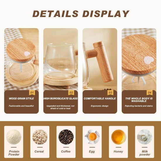 Self Stirring Mixing Cup Glass Mug 500ml Kitchenware