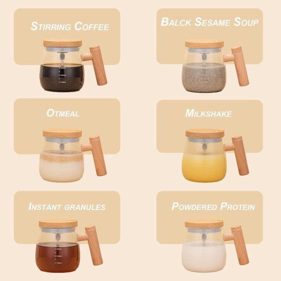 Self Stirring Mixing Cup Glass Mug 500ml Kitchenware