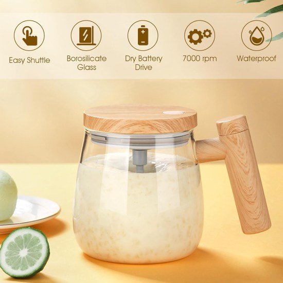 Self Stirring Mixing Cup Glass Mug 500ml Kitchenware