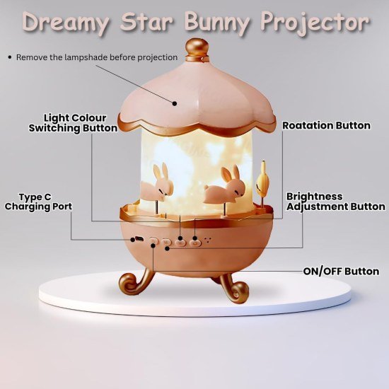 Star Projector Bunny Night Light Rabbits Night Light Home Improvement