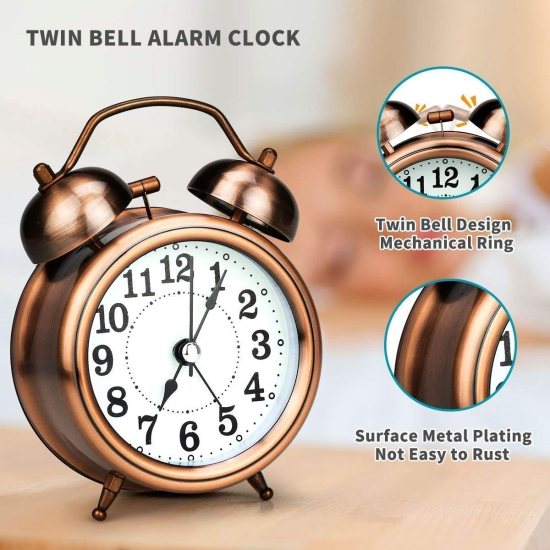 13 CM Twin Bell Copper Alarm Clock Home Improvement