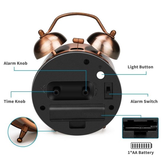 13 CM Twin Bell Copper Alarm Clock Home Improvement