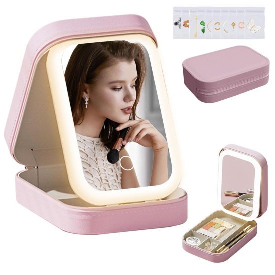 jewellery Makeup Storage box with led mirror Case 